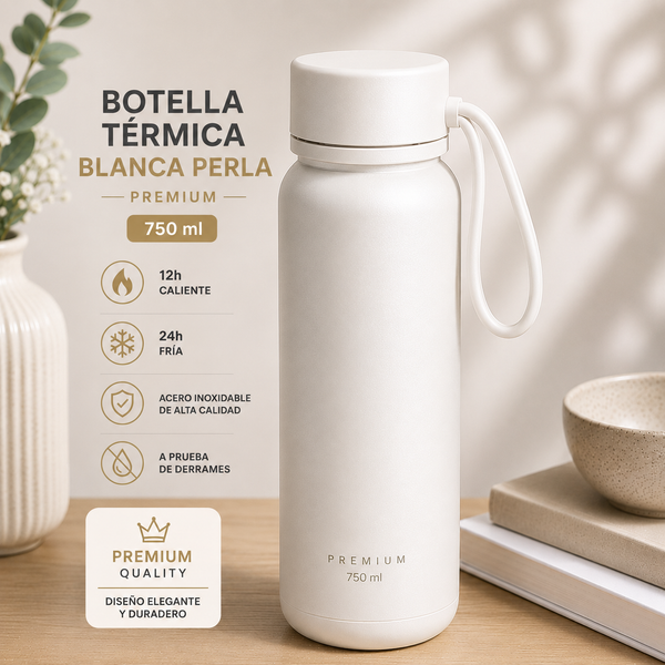 Botella Térmica Blanca Perla Premium 750 ml